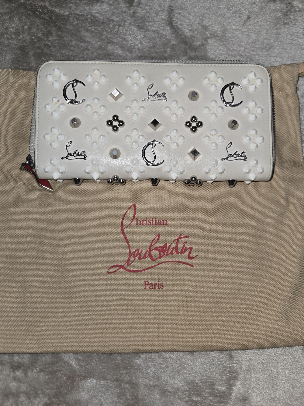 Christian Louboutin White Studded Floral Zip-Around Wallet